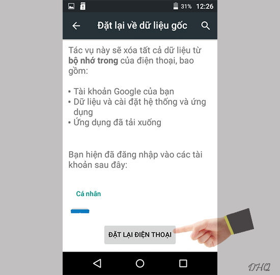 Chọn đặt lại điện thoại